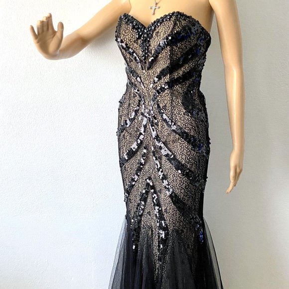 Black Beaded Evening Gown | Sexy Prom Dress | Cinderella Divine Dress | Size S - Picture 7 of 10